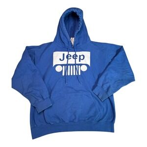 Blue Jeep Graphic Heavy Weight Hoodie Sweatshirt Hooded Pullover Size Large